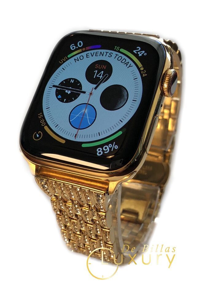 24K Gold Plated 45MM Apple Watch SERIES 9 Diamond And Milanese Band GPS LTE O2 Item image 3