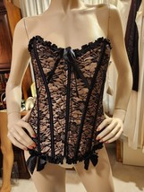 Shirley of Hollywood Nude/Black Lace Up Zip Front Corset Bustier Size L ... - $612.40 MXN