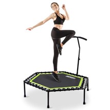 48&quot; Silent Mini Trampoline With Adjustable Handle Bar Fitness Trampoline... - $203.99