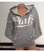 Victoria&#39;s Secret Pink Quarter Zip Heather Gray Marl Black White Hoodie ... - £54.14 GBP