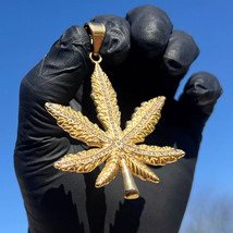 2Ct Round Cut Lab-Created Diamond Marijuana Leaf Pendant 14K Yellow Gold Plated - $154.26