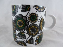 Danica Studios Coffee Mug Floral White Green Gold Black 12oz  Designer - £11.70 GBP
