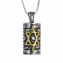 Kabbalah Pendant Mezuzah w/Prayer Ana Be-Koah Sterling Silver &amp; Gold 9K - £165.80 GBP