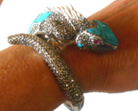 925 Silver Iguana Lizard Bracelet Turquoise, Marcasite, Genuine Ruby Eyes -6.5 - $350.00