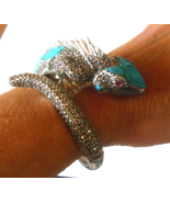 925 Silver Iguana Lizard Bracelet Turquoise, Marcasite, Genuine Ruby Eye... - $350.00