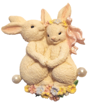 Bunny Rabbit Bunnies Pin Brooch Resin Faux Pearls Avon 1999 Easter Spring - $9.99