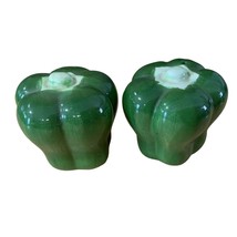 Green Pepper Shaped Salt &amp; Pepper Shakers Green 2 in Tall - $9.89