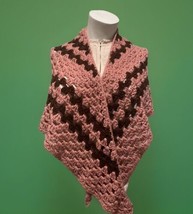 Vintage Shawl Crochet Triangle Handmade Cottage Core Boho Rose Stripe 73 X 56 - $29.42