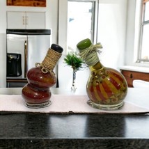 Vinegar Infused Decorative Unique Glass Bottle 8.5” Multicolor. Vintage Lot of 2 - £39.21 GBP