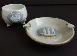 Vintage Ucagco Ceramics Ashtray &amp; Small Footed Bowl - Wedgwood style -White Blue - £21.70 GBP