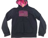 Mossy Oak Hoodie Womens M USA Flag Pullover Black Pink Camo  - $18.80