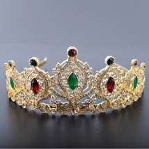 Sparkly Princess Crown In Gold Arabic Royal Tiara for Women Morocco Trendy Weddi - £37.12 GBP