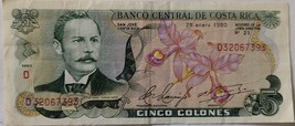 Banco Central de Costa Rica Cinco Colones Banknote 28 Enero 1980 - $1.00