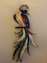 Large Colorful Blue Red &amp; Green Bird Brooch Pin - £23.49 GBP