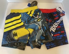 Marvel Dreamwave Swim Trunks Spiderman &amp; Batman Two Pair UPF 50+ Boy&#39;s Size 7 - £17.31 GBP