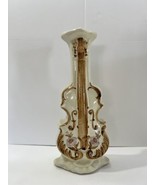 Violin Cello Guitar White &amp; Brown Ceramic Flower Vase 9-inch Cash Family... - £18.45 GBP