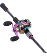 Baitcasting Fishing Combo 6’0” – 2-Pc Carbon &amp; Glass Fiber Rod + Casting... - $75.81