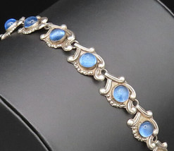 TAXCO 925 Silver - Vintage Blue Chalcedony Swirl Detail Chain Bracelet -... - £75.75 GBP