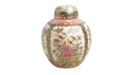 Rose Medallion Style Rounded Porcelain Jar 10&quot; - £112.64 GBP