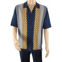 Mens Stacy Adams Italian Style Knit Woven Shirt Short Sleeves 3118 Navy Blue image 2