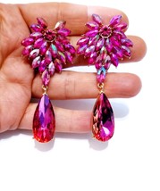 Color-shift Drop Earrings, Bridesmaid Rhinestone Earrings, 3 Inch Crystal Jewelr - £33.34 GBP