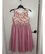 Rare Editions Pink Formal Dress Tea Length Sequin Tulle Dance Bridesmaid... - $18.00