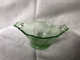 Candy nut dish green octagon glass with two handles vintage unbranded - $9.89