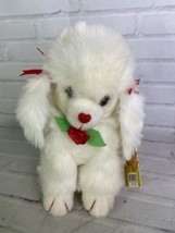 Goffa White Poodle Dog Puppy Plush Stuffed Animal Toy With Red Bow Lined - £55.08 GBP