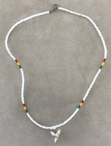 Vtg 80s 90s White Pan African Red Yellow Green Beaded Shark Tooth Necklace - £19.65 GBP