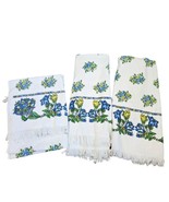 Vintage White Blue Floral Fringe Towel 3 Pc Set 1 Hangs Over Chair 22X38... - $48.20