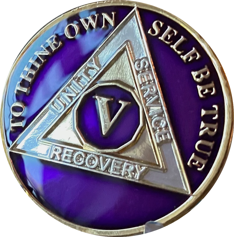 5 Year AA Medallion Metallic Purple Tri-Plate Sobriety Chip