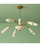 Vintage Mid-Century Brass and Marble Chandelier - 5 Arm Ceiling Light - ... - $547.43 CAD