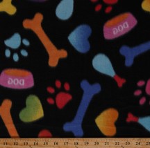 Fleece Multicolored Paw Prints Paws Dog Bones Black Fleece Fabric Print A332.16 - £22.37 GBP