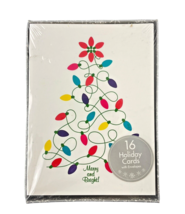 Christmas Holiday Cards Merry and Bright Tree Lights Graphic 16 w Envs - $20.05 CAD