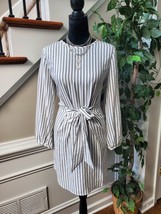 Rachel Womens White &amp; Black Striped Belted Long Sleeve Knee Length Dress Size 10 - £22.73 GBP