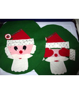Vintage Handmade Felt Applique Santa Peak a Boo Toilet Lid Cover Unfinished - $17.80 CAD
