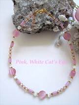 PINK, WHITE CAT&#39;S EYE GOLDPLATED ANKLE BRACELET - SIZE 9 7/8&quot;  - $10.00