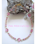 PINK, WHITE CAT&#39;S EYE GOLDPLATED ANKLE BRACELET - SIZE 9 7/8&quot;  - £7.99 GBP