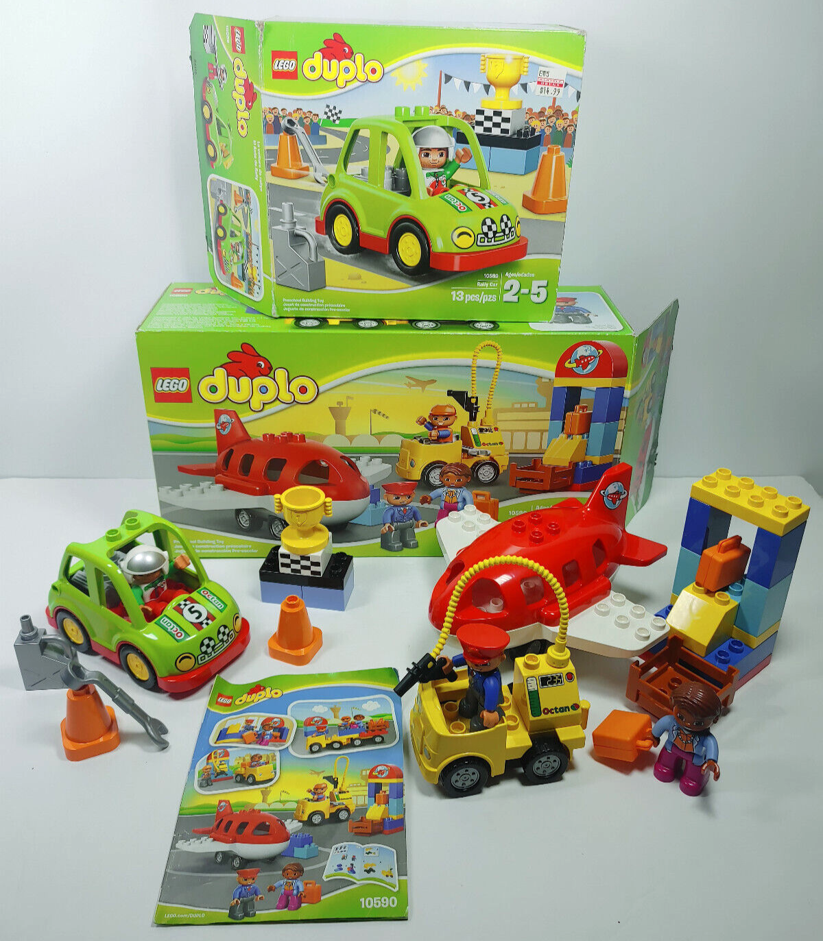 Primary image for LEGO Duplo 10590 Airport & 10589 Rally Car Lot Playset Bricks INCOMPLETE