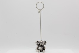 Sitting Elephant Photo Holder Silver Metal Lucky Trunk Up Office Memo Vintage  - £8.53 GBP
