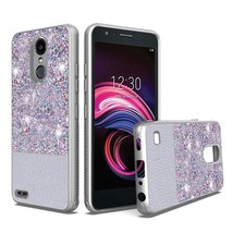 for LG Aristo 2/3 Leather Glitter Hybrid with Chrome TPU Case SILVER - $5.86