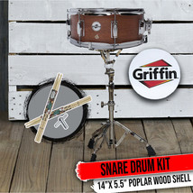GRIFFIN Snare Drum Package with Snare Stand, 2 Pairs of Drum Sticks &amp; Dr... - $68.79