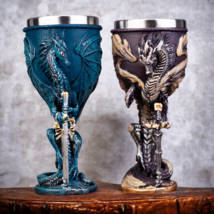 Wine Goblet Medieval Cup Resin and Stainless Steel Hand Painted Design  - $44.00