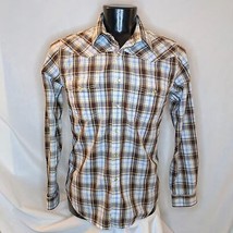 Club Room Men&#39;s Long Sleeve Button Up Shirt Brown Plaid Medium - £11.48 GBP