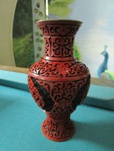 ORIGINAL CHINESE  ANTIQUE CINNABAR VASE TURQUOISE METAL INSIDE AND BASE ... - £217.62 GBP