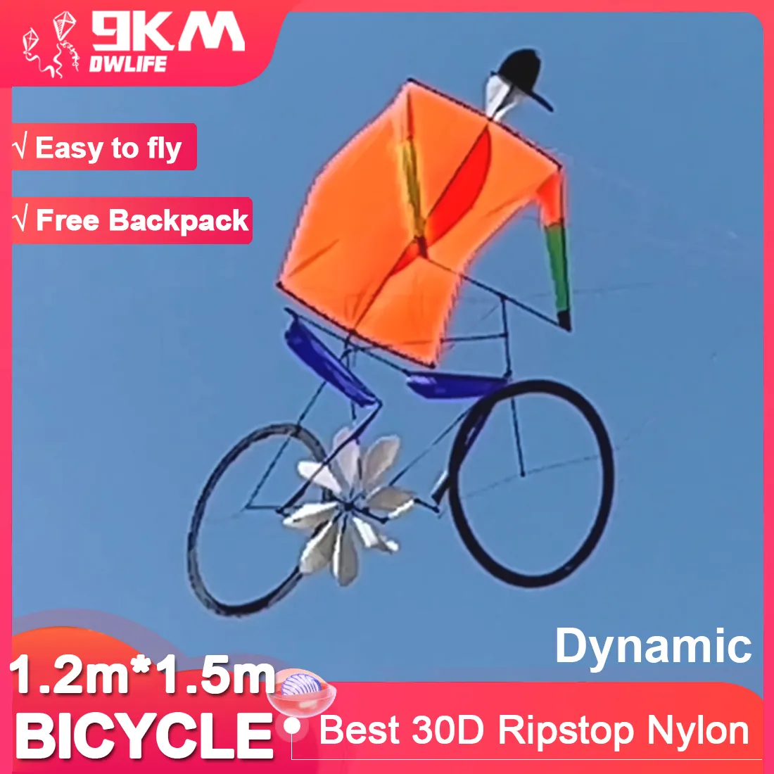 9KM Dynamic Bicycle Kite 1.2m*1.5m Line Laundry Single Line Show Kite for Kite - £265.46 GBP