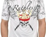 Ruthless Art Forever Rey Calavera Tatuaje Camiseta Blanca Con Rojo Gemas - $14.95