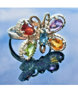 CCC ESTATE 925 STERLING SILVER MULIGEMSTONE BUTTERFLY RING SIZE 6.75 - $52.72 CAD
