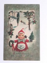The Most Cheerful and Bright Yuletide Little Girl in the Woods Postcard c1910s - £6.25 GBP