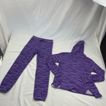 Lands&#39; End 2 Piece Pants Set Girl&#39;s L Purple Space Dye Jogger Hooded Shi... - $11.87